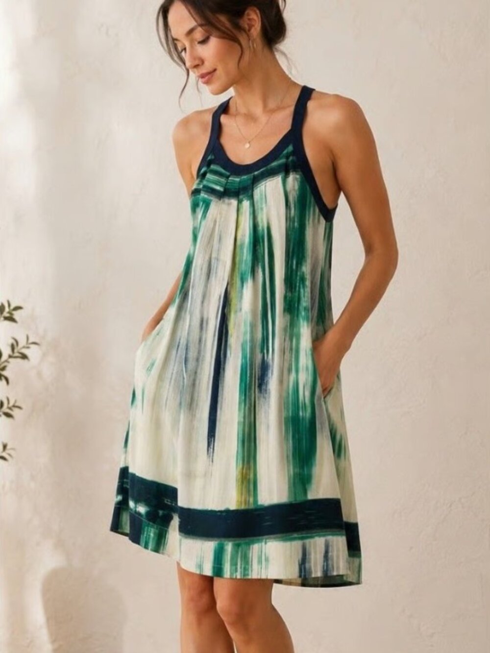 Lucky Brand 100% Silk Abstract Racerback Dress XS Pockets